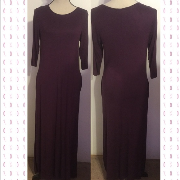 WINE/EGGPLANT MAXI DRESS WITH POCKETS - Picture 3 of 8